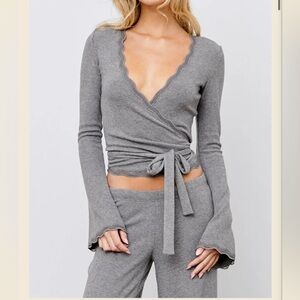 PhePhe wrap top in dark heather grey